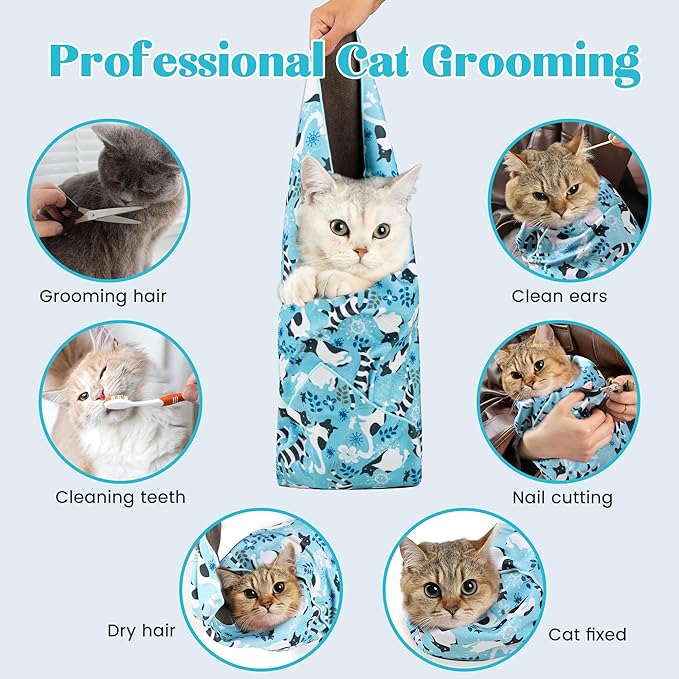 35.4" Cat Grooming Wrap, Cat Wrap for Cutting Nails, Anti-Scratch, Anti-Escape Calming Packaging, Cat Swaddle Wrap for Adult Cats, XX-Large