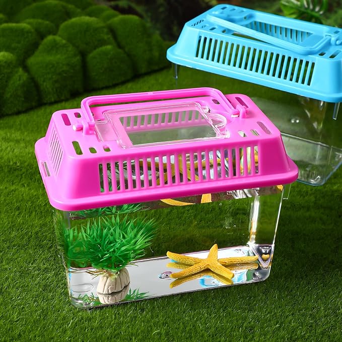 STOBOK 4pcs Mini Portable Fish Tank Animals for Mini Turtles Plastic Terrarium Single Fish Aquarium Reptile Terrarium Habitat Aquarium Breeding Tank Turtle Feeding Box Turtle Holder