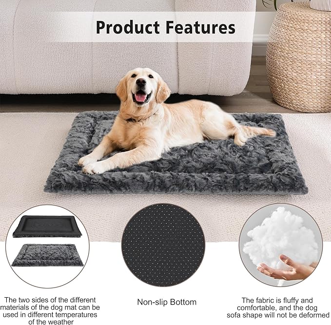 2 Pack Dog Bed for Large Medium Small Dogs,Reversible Rectangle Dog Bed,Washable Orthopedic Durable Sofa Bed for Pet Sleeping Puppy Cat-S-Grey