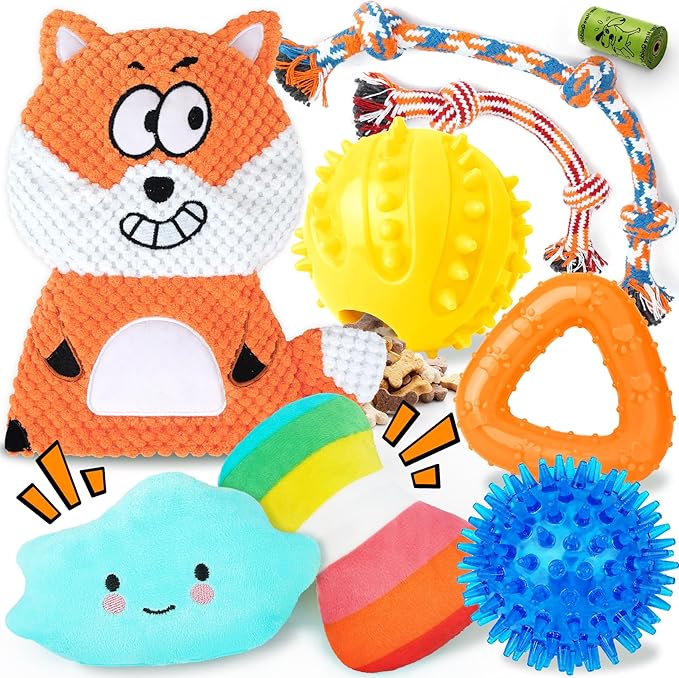 Zeaxuie 9 Pack Puppy Toys for Teething, Puppy Chew Toys with Cute Squeaky Dog Toys, Treat Ball and Rope Dog Chew Toys for Small Dogs, Hold a Bottle