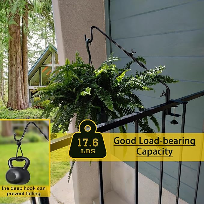 Heavy Duty Deck Hook, 31 Inch Deck Bird Feeder Hanger for Railing, Extended Metal Deck Hooks for Hanging Bird Feeders, Plants, Wind Chimes, Suet Baskets, Lanterns, 360° Swivel, Clamp Mounted, 2 Pack