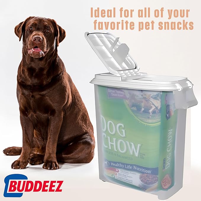 Buddeez Airtight Pet Food Storage Container - 50 QT Capacity Dog Food Storage Container, Cat Food Container, Bird Seed Storage Container, Rolling Storage Bin, Air Tight with White Lid