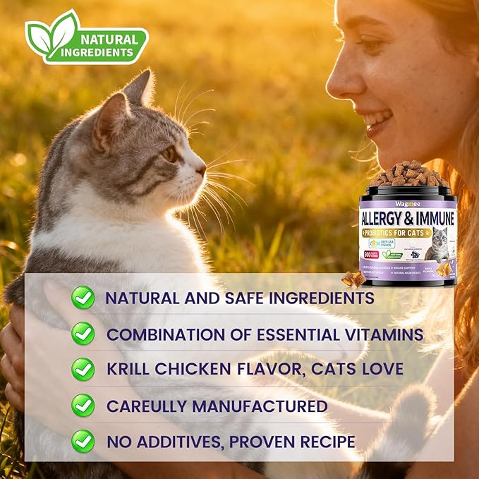 Cat Multivitamin with Fish Oil, 500 Crunchy & Creamy Chews - 10 In 1 Vitamins Supports Energy, Bone, Joint, Skin & Coat Health - with Omega 3s, Taurine, Biotin for Cat All Breeds & Ages - Krill Flavor