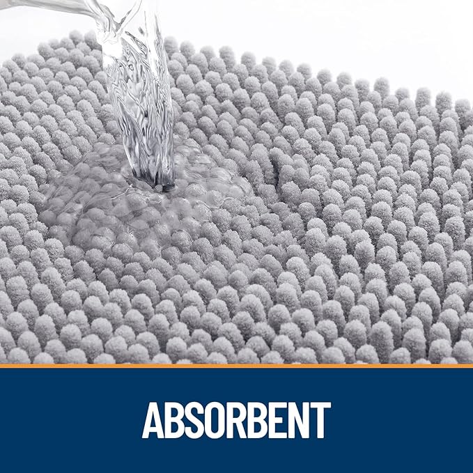 OLANLY Dog Door Mat for Muddy Paws 59x24, Absorbs Moisture and Dirt, Absorbent Non-Slip Washable Doormat, Quick Dry Chenille Mud Mat for Dogs, Entry Indoor Entryway Carpet for Inside Floor, Light Grey