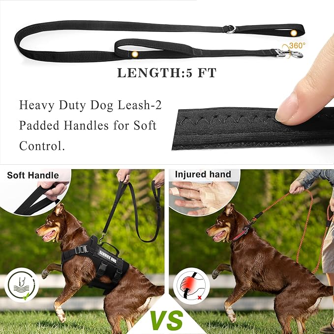 WINSEE Tactical Dog Harness with Dog Leash, Service Working MOLLE Vest with 10 Pet Patches for Large Dog, No Pull Military Harness and Backpack for Training Hunting Walking