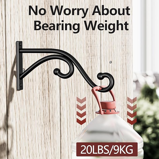 8 Inch Plant Hanger Plant Hook - 2 Pack Metal Plant Bracket Wall Hooks, Modern Designfor Hanging Flower Basket, Lanterns, Bird Feeder, Wind Chimes Indoor & Outdoor.