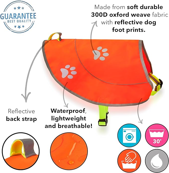 Dog Reflective Vest - Comfortable Jacket Safety Hunting, High Visibility for Dogs with Elastic Straps and Clasp Closure- Orange, XX-Large