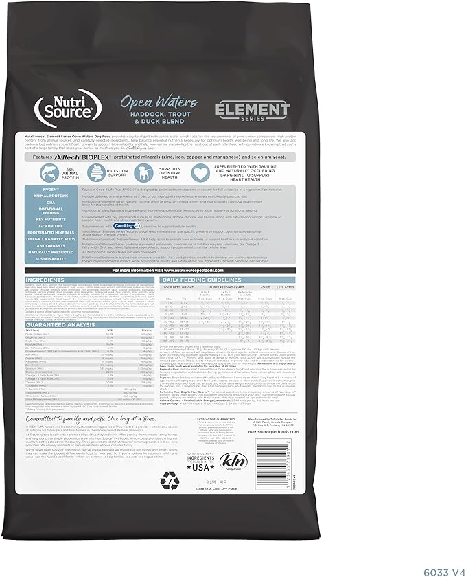 NutriSource Element Series Open Waters Dry Dog Food, Haddock, Trout and Duck, 12LB