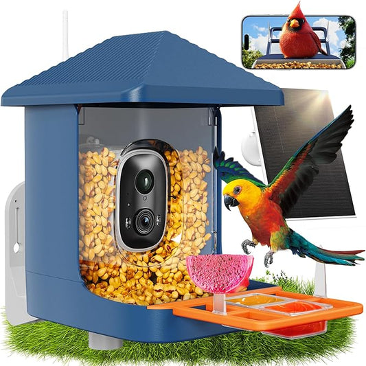 Smart Bird Feeder with Camera, Solar Powered Bird Feeders for Outdoors, 1.8L 2K AI Identify 10,000+ Birds Species, Birds Feeder Camera IP65 Instant Notification, Ideal Gift for Avian Lovers