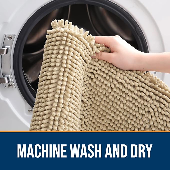 OLANLY Dog Door Mat for Muddy Paws 40x32, Absorbs Moisture and Dirt, Absorbent Non-Slip Washable Doormat, Quick Dry Chenille Mud Mat for Dogs, Entry Indoor Entryway Carpet for Inside Floor, Beige