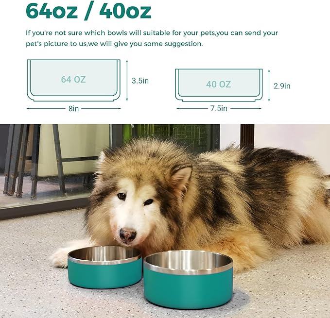 LIHONG Stainless Steel Dog Bowls for Small Medium Sized Dogs Non Slip,Insulated Dog Bowl,Pet Bowl for Food and Water,Rustproof(40oz,Deep Green)