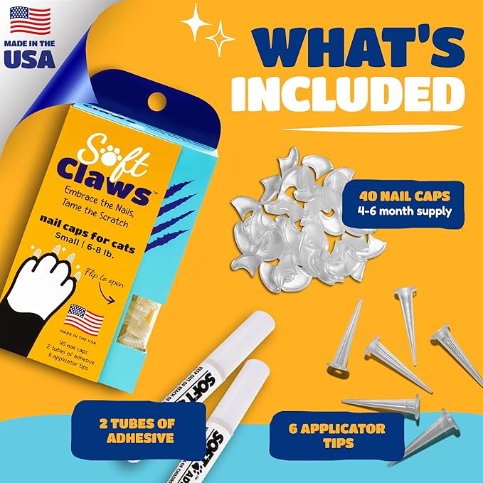 Soft Claws Cat Nail Caps for Small Cats – (40 Caps, Black) - Made in USA - Veterinarian-Developed, Non-Toxic | Protects Furniture & Skin - Easy to Apply, Long-Lasting Anti-Scratch Soft Cat Claw Covers