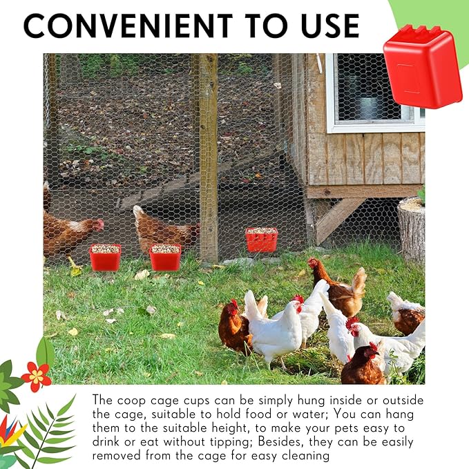 Maxdot 20 Pcs Cage Cups Chicken Feeder Waterer 16 oz Birds Feeders Hanging Bunny Cage Chicken Water Bowl for Pet Parrot Rooster Parakeet Gamefowl Poultry Pigeon Wire Hutch(Red)