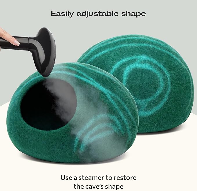 MEOWFIA Cat Cave – Premium Felt Cat Bed for Indoor Cats, Handmade 100% Merino Wool (Medium, Emerald)