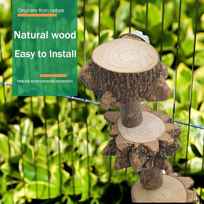 Bird Platform Perch Playground for Parakeet Cockatiels, Cage Natural Wood Play Stand Parrot Flat Perches for Large Birds, Birdcage Ladder Climbing Toy 4 Step