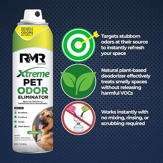 RMR Xtreme Pet Odor Eliminator Spray - Neutralize Strong Urine, Litter, Furniture, Crate, and Animal Smells, 15 Ounces, Unscented