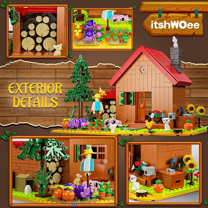 Star Farmhouse Building Blocks Set Toy, with Farm Facilities and Small Animal Figures, DIY Valley House Building Kit for Adults and Kids, Gift for Girls and Boys Ages 6 Plus