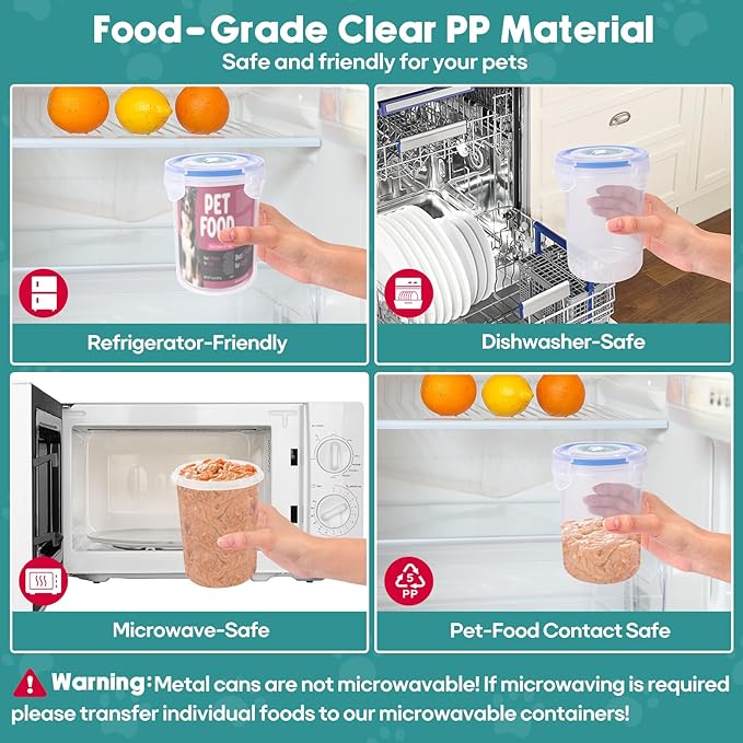 Canned Cat Food Storage Lids,Reusable Airtight Can Cover Pet Food Sealer - Keeps Dog Food Storage Container Food Fresh, Cat Food Container Eliminates Odor, Easy To Use With SUS 304 Spoon,Can Opener