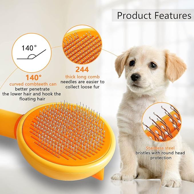 Cat Hair Brush with Release Button for Indoor Cats, Cat Grooming Brush for Long or Short Hair Dogs, Cat Combs for Pet Massage Self-Cleaning Cat Hair Brush