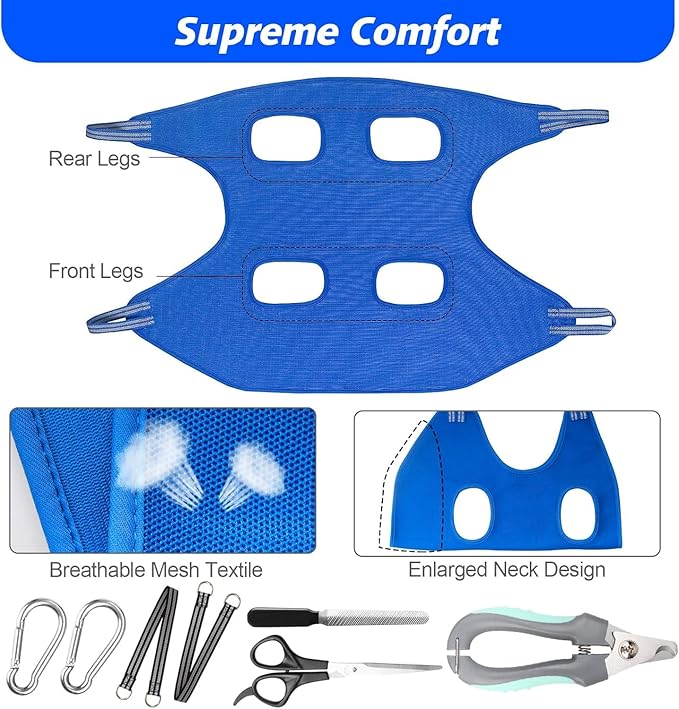 Pet Grooming Hammock with Nail Clippers/Nail Trimmers/Grooming Scissors, Dog Grooming Harness for Nail Trimming, Pet Grooming Sling Helper