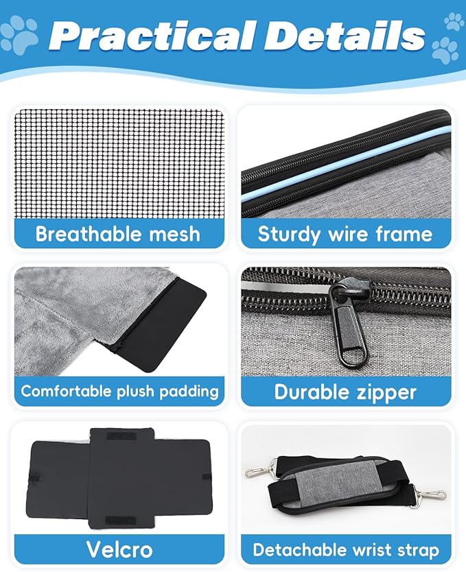 Expandable Travel Pet Bag, Scratch-Resistant Breathable Mesh, Crossbody&Tote Design, Durable&Spacious, Pet Carrier with High-Visibility Windows, Easy-Cleaning Fabric, Removable Soft Pad&Shoulder Strap