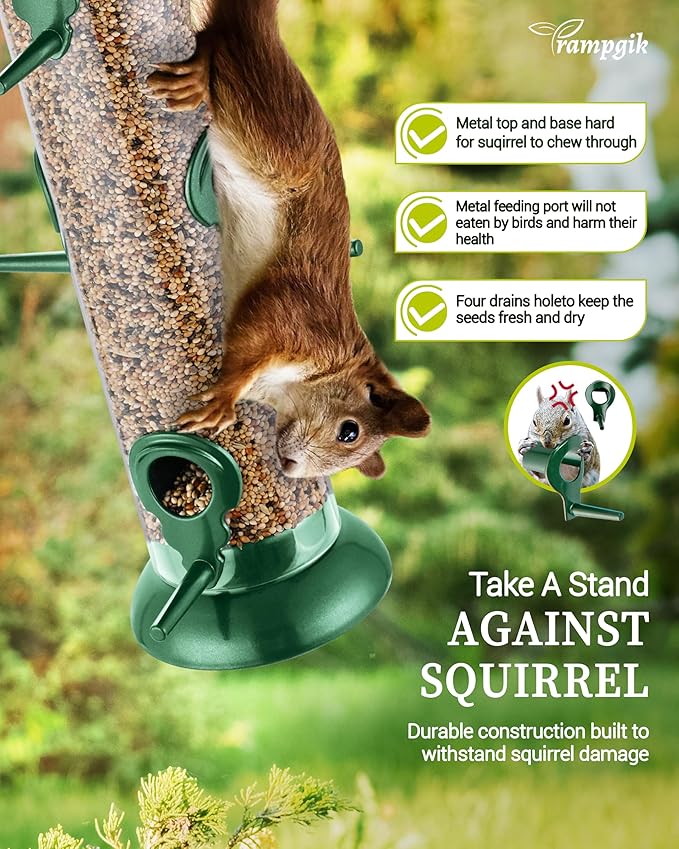 Bird Feeders for Outdoors Hanging,Finch Feeders for Outside,Chew-Proof Hanging Bird Feeder,Rust-Proof Birdfeeder,Squirrel Proof 6 Ports Metal Bird Feeder,14 Inch,1 Pack,Green