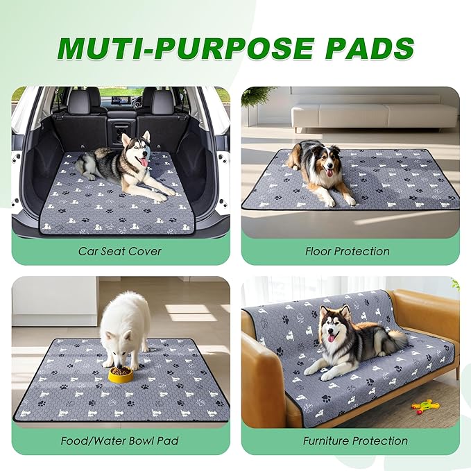 Washable Pee Pads, Puppy Pee Pad for Dogs, 2 Pack Absorbent Reusable Training Dog Pads Pet Puppy Pads, Non-Slip Potty Pads for Whelping, Playpen, Crate, Bed, Grey 34"x63"