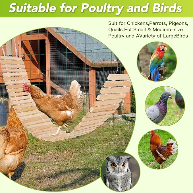 Chicken Coop Toy Natural Wooden Chicken Swing & Bridge Toys Multi-Functional Poultry Perch with Wooden Beads (Safe for Chickens/Ducks)