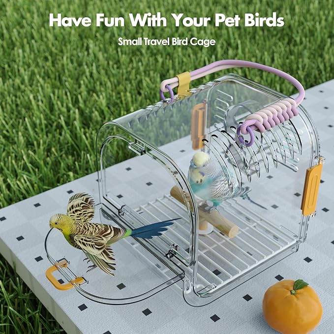 Small Bird Travel Carrier, Portable Bird Cage for Small Bird Parrot Parakeet with Shade Cover and Standing Perch, Lightweight Bird Carry Transport Cage for Vet Visit Shopping and Outdoor Adventure