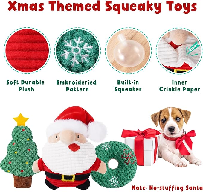 Zeaxuie Dog Chew Toys for Xmas - 9 Pack Santa Puppy Toys for Teething Small Dogs with Rope Toys, Treat Ball and Squeaky Dog Toys