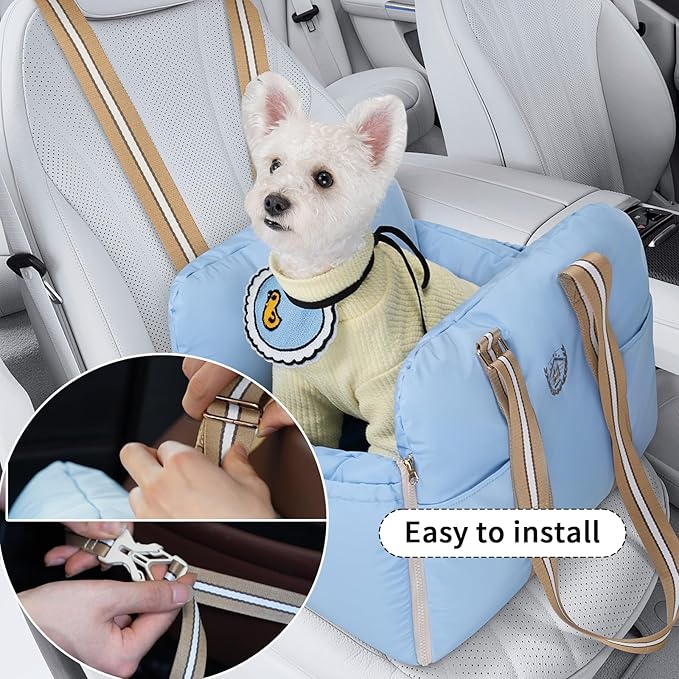 Dog Car Seat for Small Dogs - Dog Booster Seat for Car with Storage Pockets, WaterproofPet Travel Carrier Bed Up to 20lbs
