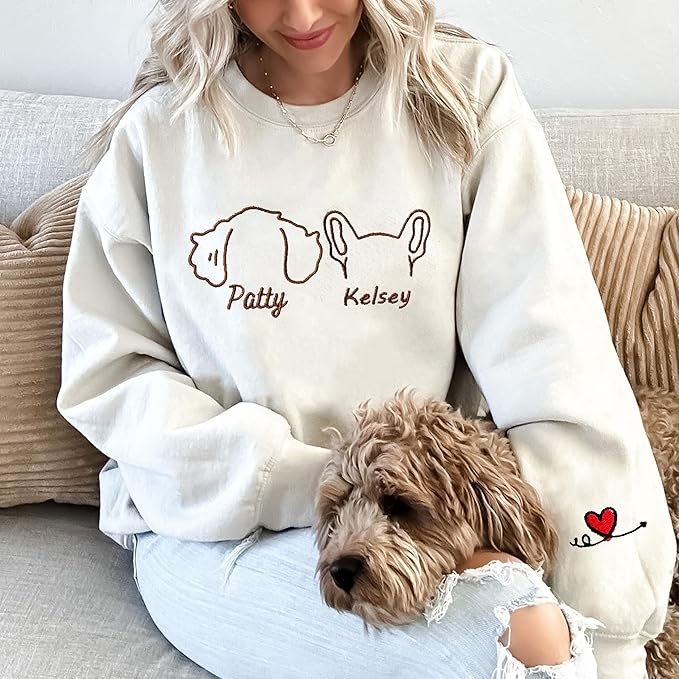 LOVELYPOD Custom Embroidered Dog Mom Sweatshirt with Dogs Names, Pet Photo Shirt, for Dog Lovers