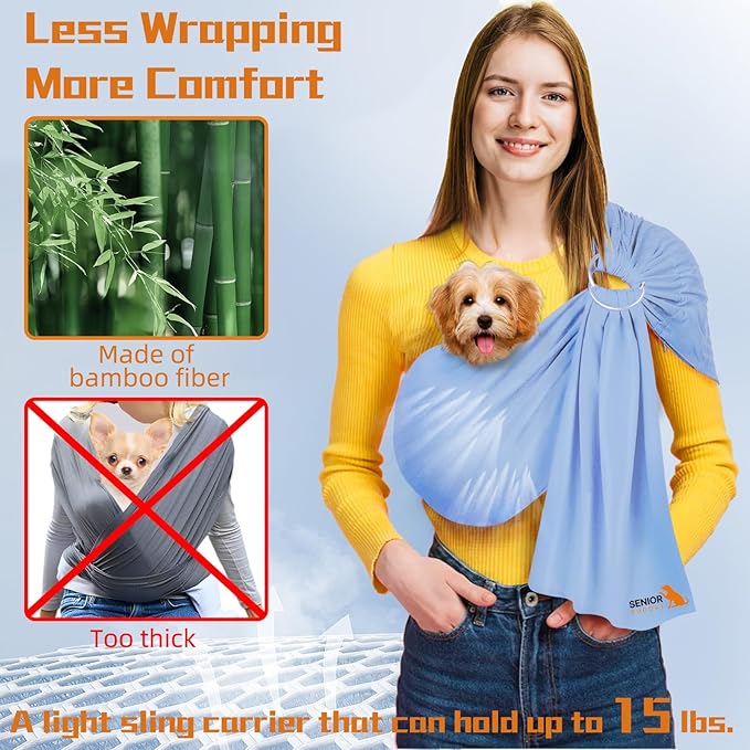 Dog Sling Carrier for Small Dogs,Carrying Wrap Anti-Anxiety Cat Sling,Adjustable Pet Sling (Light Blue) (Navy Blue)