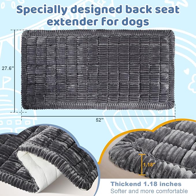 Backseat Dog Bed Mat for Car: 27.6" x 52" Non-Slip Dog Bed for Back Seat - Soft and Comfortable Dogs Blanket - Washable Travel Pet Mat Seat Protector Fit for Back Seat Cover,Grey
