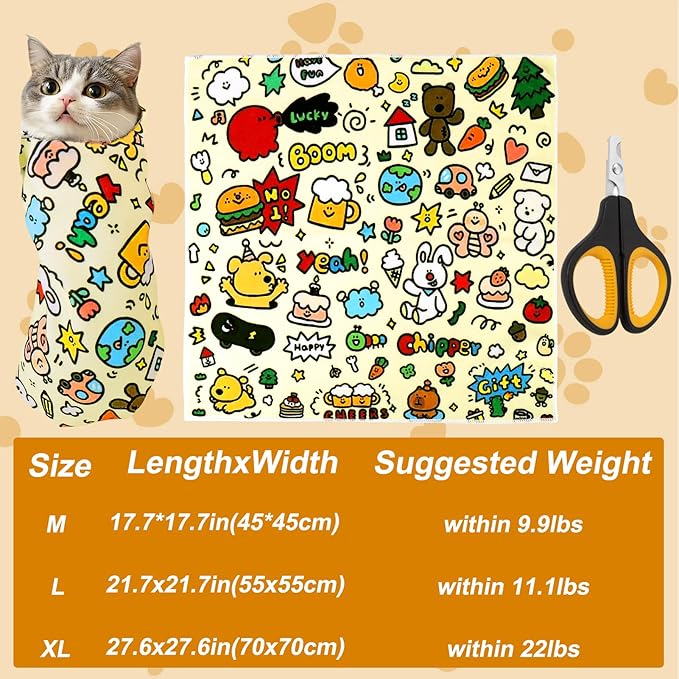 BABORUI Cat Grooming Wrap for Cutting Nails - Self-Adhesive Cat Swaddle Wrap with Nail Clipper, Anti-Scratch Cat Burrito Wrap for Nail Trimming, Cat Grooming Supplies