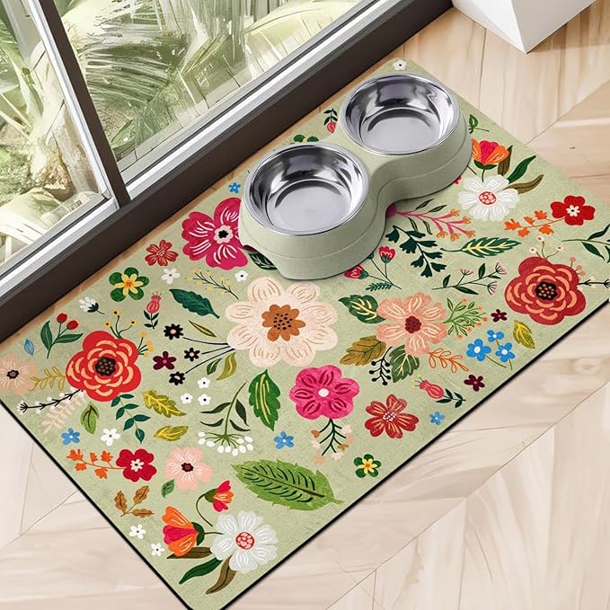 Absorbent Quick Dry Pet Food Mat for Dogs and Cats - Eco-Friendly Bowl Mat for Food and Water Dispenser - 12"x20" Floor Accessory