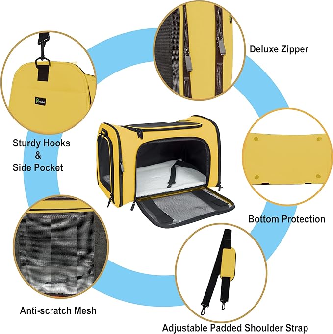 Soft Sided Carrier for Small Medium Cats Dogs,TSA Airline Approved Collapsible Travel Pet Carrier (Medium, Yellow)