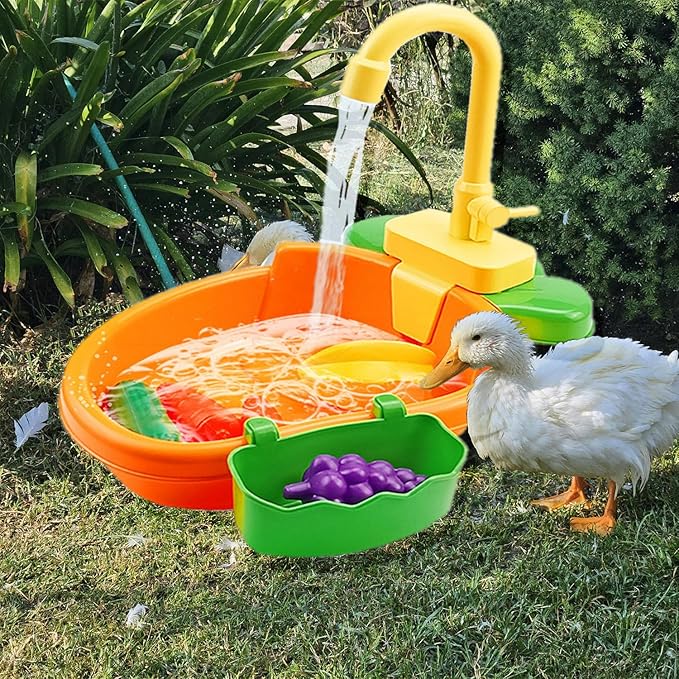 Parrot Bath Shower, Bird Bath for Cage, Automatic Bird Bathtub Pet Bath Pool with Faucet, Bird Fountain Swimming Pool Toy Bath Shower Water Dispenser for Ferret, Love Bird, Goldfinch (Orange)