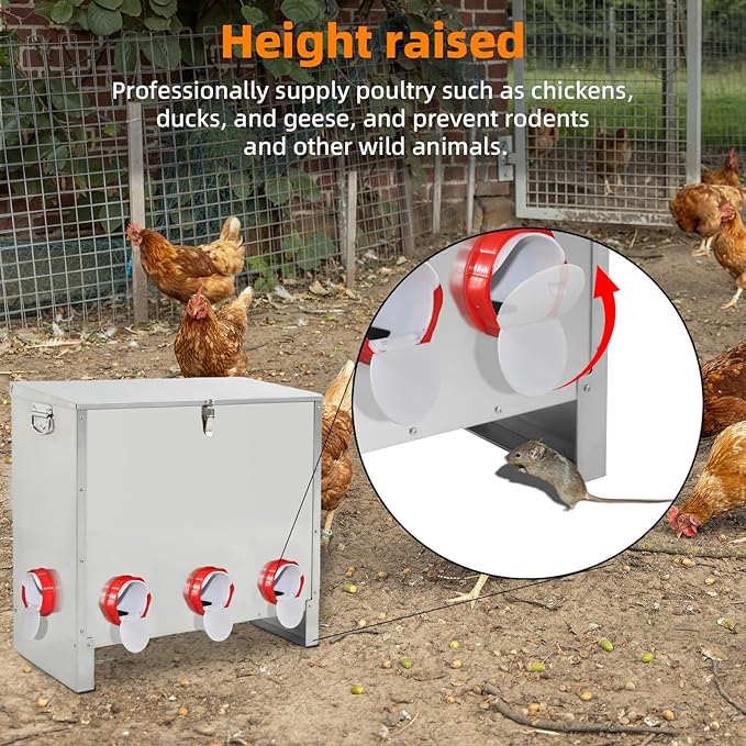 XKV Metal Automatic Chicken Feeder 90LBS with 8 Ports,No Feed Waste,All Seasons Support,Weather-Resistant and Animal-Proof,Suitable for Chicken,Geese,Ducks,Turkeys,Quails