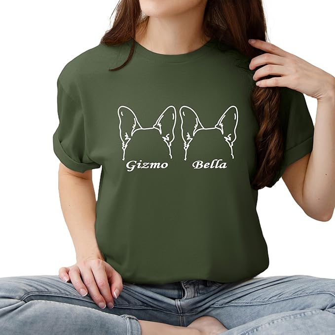 Custom Dog Mom Shirt for Women Pet Ears Sweatshirt with Name Unique Puppy Line Art Cute Dad Hoodie for DogDad Owner Lover