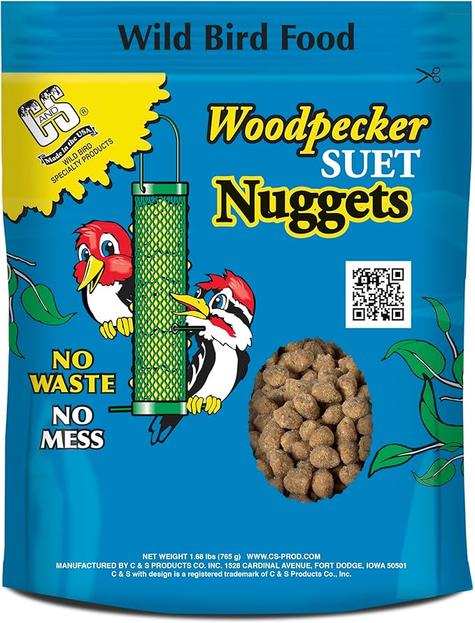C&S Woodpecker Suet Nuggets, Outdoor Wild Bird Food for Woodpeckers, Flickers and More, 27 Ounces