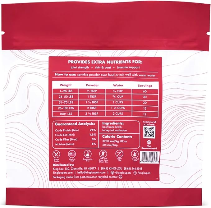 King Lou Pets + BK Pets - Bone Broth Booster Holistic Defense - Beef Bone Broth Topper - Beef Bone Broth and Turkey Tail Mushroom - Bone Broth for Holistic Immune Defense - Dogs and Cats Bone Broth