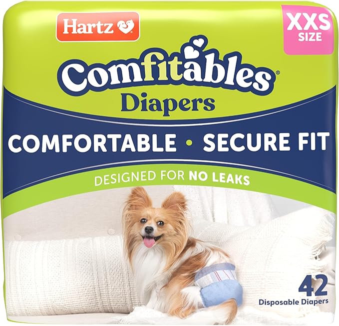 New! Hartz® Comfitables® Disposable Dog Diapers, Size XXS 42 count, Comfortable & Secure Fit, Easy to Put On, Super Absorbent Male and Female Diaper