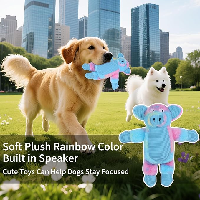 Dog Toys Plush, Squeaky Stuffed Dog Toy, Rainbow Pig Dog Toys for Small Medium Breeds, Soft Dog Plush Toy, Puppy Teething Dog Toy, Interactive Dogs Toy for Indoor Dogs(Blue)
