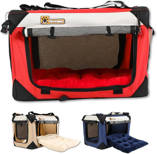 Extra Large Dog Cat Puppy Carrier 20"x13"x13" Foldable Soft Sided Travel Crate Portable Pet Kennel With Cushion Reduces Anxiety Saves Space Easy Vet Visits Secure Triple Entry Mesh Lightweight Durable