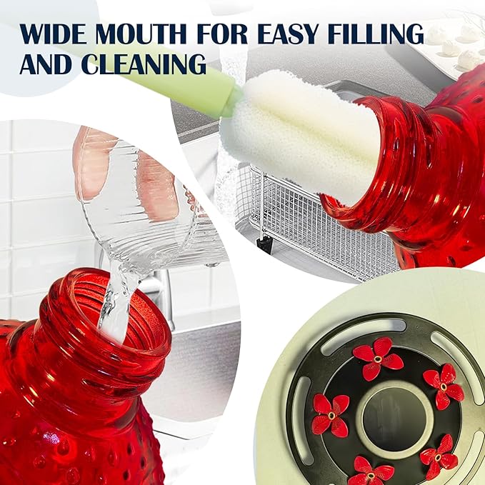 Glass Hummingbirds Feeder for Outdoors Hanging,23 OZ Humming Birds Feeder for Outside,Hummingbird Gifts(Red Bird)