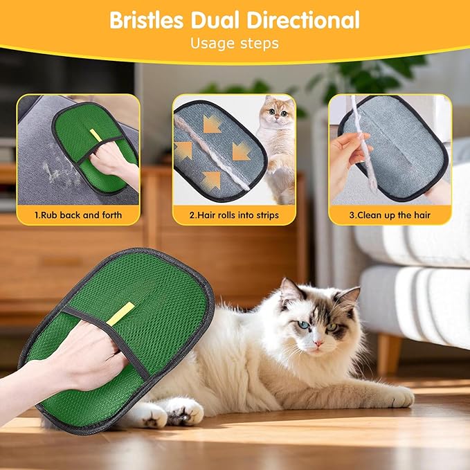 Pet Hair Removal Glove,Reusable Magic Brush Pet Hair Remover Tool for Cats & Dogs,Newly Upgraded Pet Grooming Gloves for Laundry, Carpet, Couch,Car Seat (Green)
