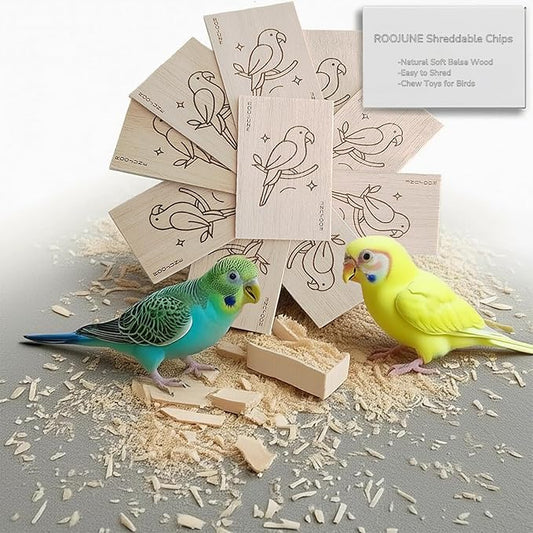 Bird Toys Chew Toys 100% Natural - 10 Pack Balsa Wood Chips, The Softest Wood in The World - Bird Cage Accessories for Small Medium Birds Parakeets Parrots Conures Cockatiels Finches Lovebirds