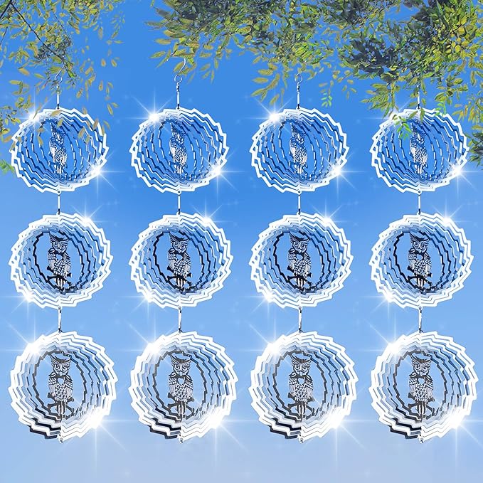 12 PCS Stainless Steel Bird deterrents for Outside,3D Wind Spinners Outdoor Bird Scarer Discs Set Pigeon Deterrent,Bird reflectors to Keep Birds Away Woodpecker Deterrent for House,Crow Deterrent