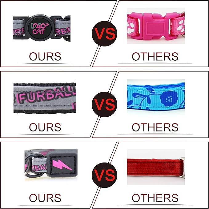 DOCO Cat Collar (Neck Girth - 3/8" x 7.5-12", Weight Upto - 13lb) Reflective Cat Collar with Bell, Breakaway Safety Buckle, Adjustable Nylon Strap for Kittens & Adult Cats (Pink)